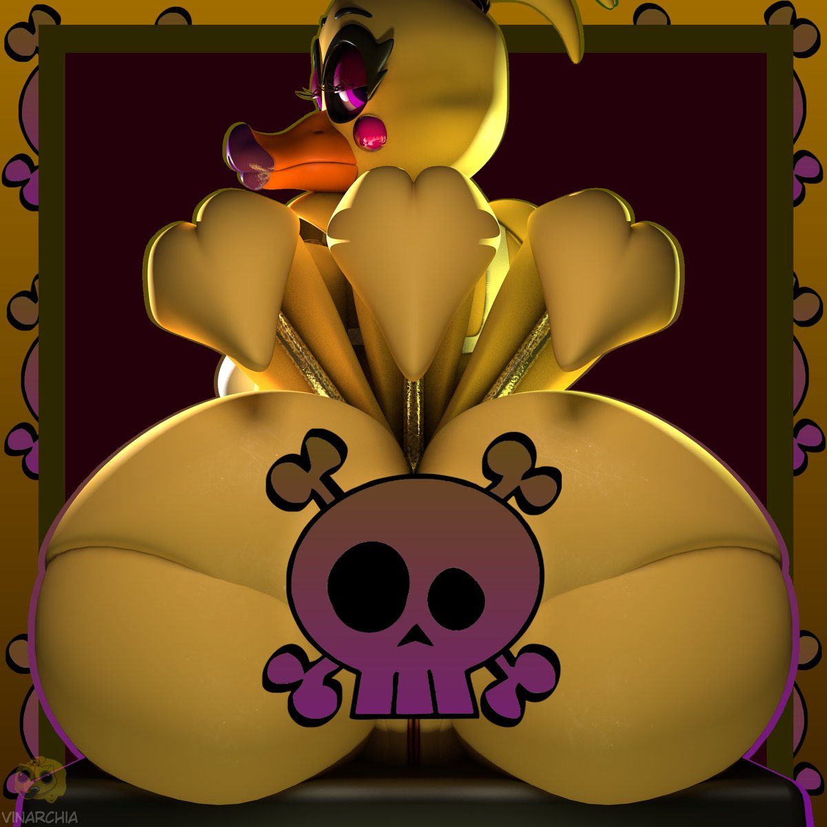 1girls animatronic ass big_ass big_butt five_nights_at_freddy's five_nights_at_freddy's:_security_breach fnaf furry furry_female furry_only glamrock_chica_(fnaf) looking_at_viewer looking_back looking_back_at_viewer purple_eyes rear_view skull_and_crossbones skull_symbol solo_female vagina viewed_from_behind vinarchia watermark