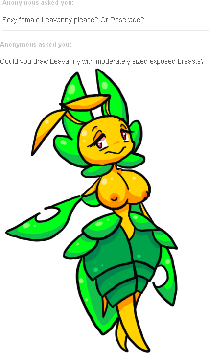 anthro big_breasts breasts english_text female insect jigglybutts leavanny nintendo pokemon tagme text tumblr video_games yellow_nipples