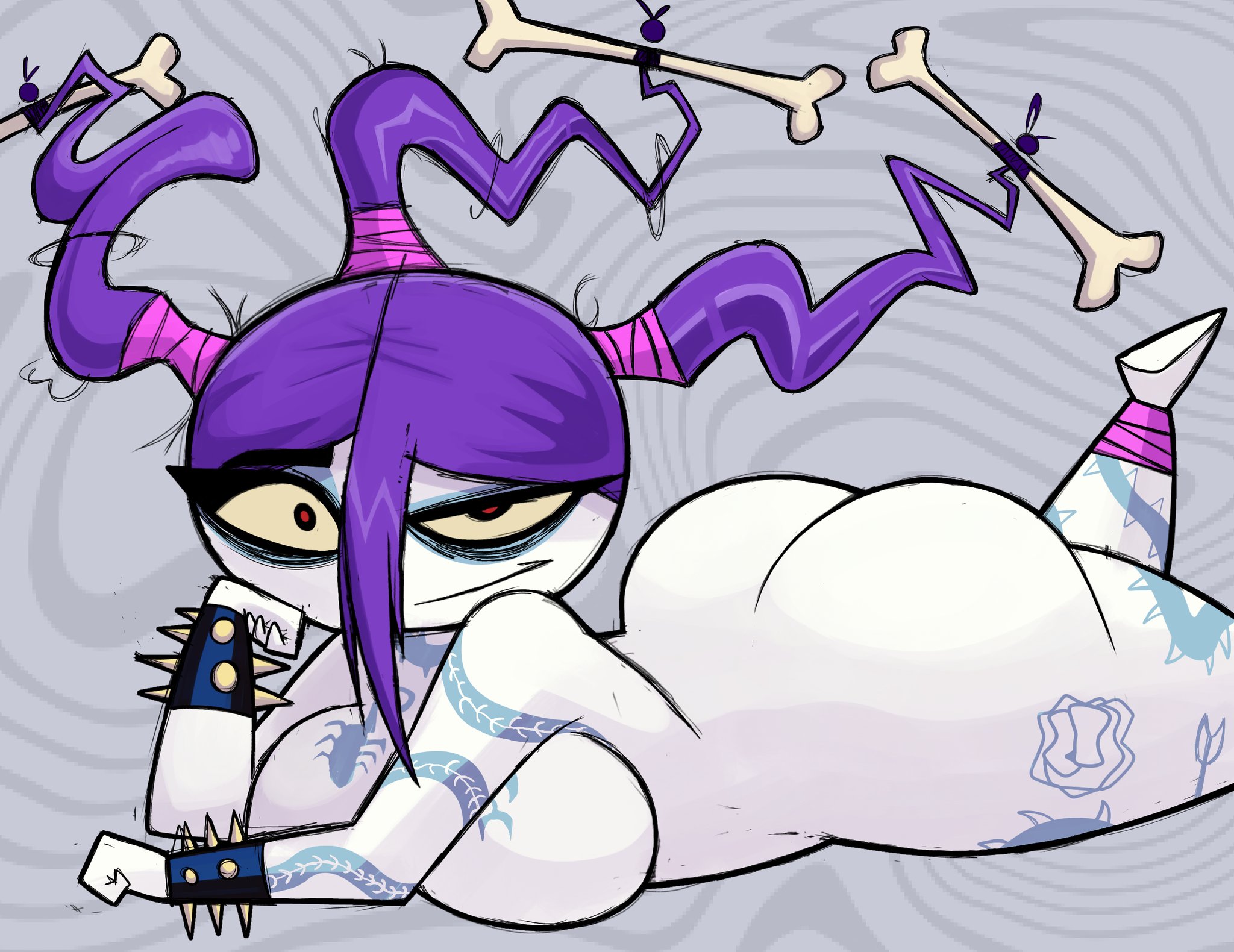 nude, nude female, nymph (rayman), purple hair, rayman (series), rayman origins, sickojacko, solo female, voodoo mama (rayman)