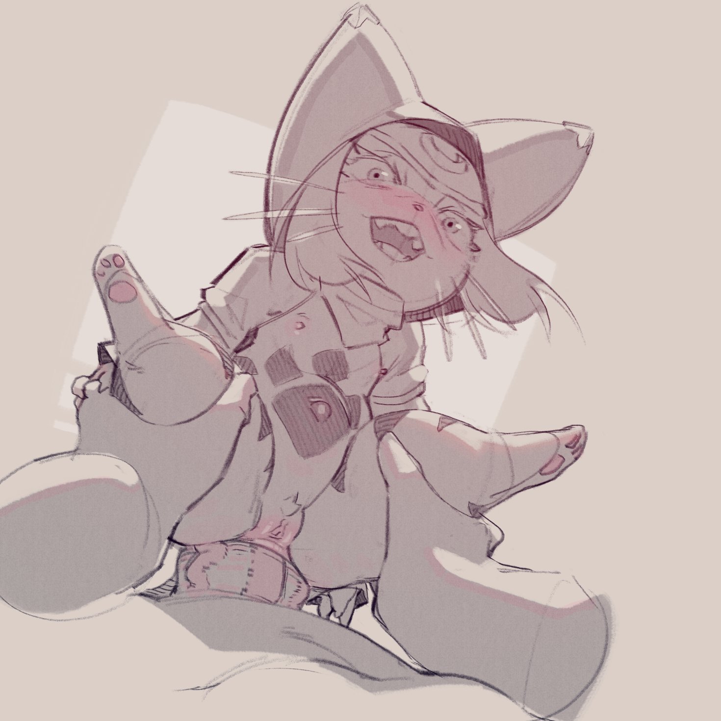 abdominal bulge, anal penetration, anthro, anthro on human, anthro penetrated, flat chest, harsh-mallowz, monster hunter, paws, size difference, small breasts, tagme