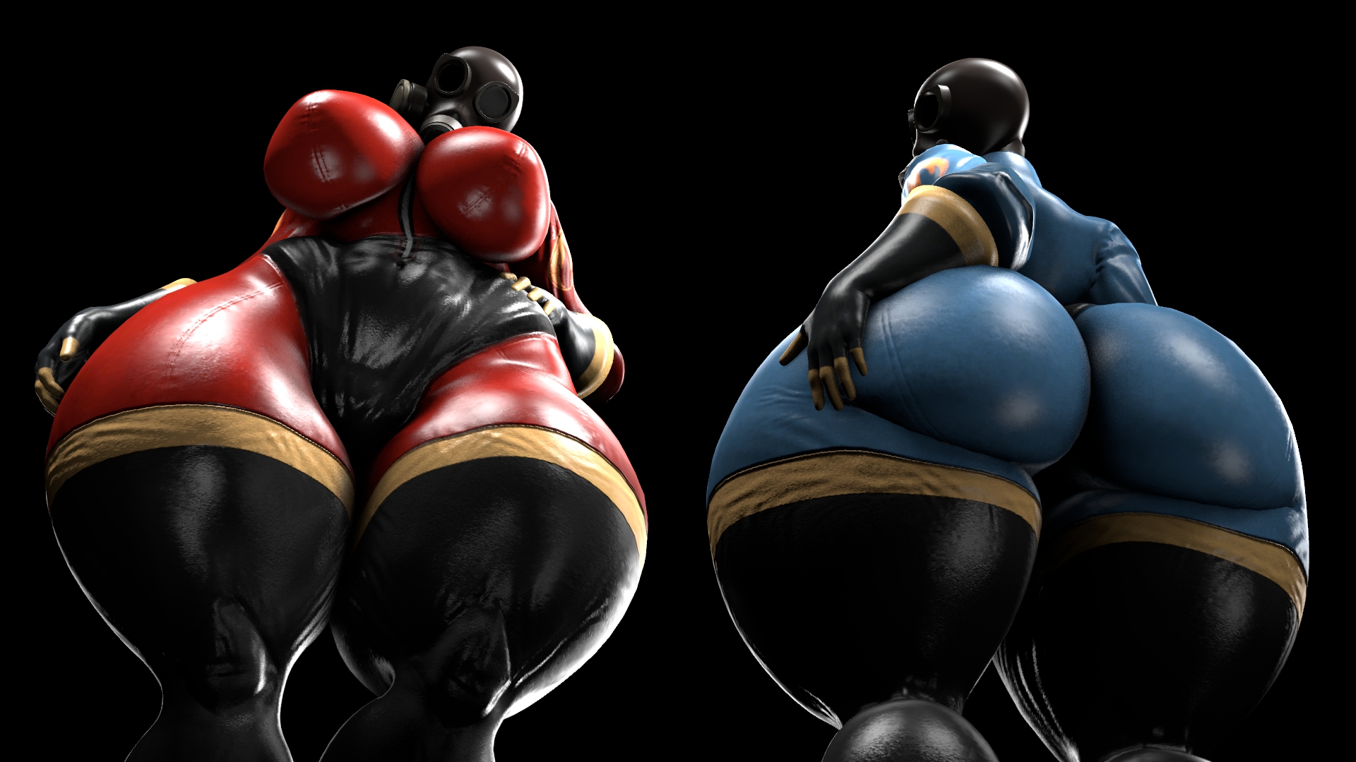 1girls, 2girls, 3d, 3d (artwork), ass, ass bigger than head, ass expansion, ass focus, big ass, big butt, big thighs, bigbutt, bottom heavy, branimation, curvy female, female, female focus, female only, fempyro, gasmask, gigantic ass, gigantic butt, gigantic thighs, hi res, highres, huge ass, huge butt, huge thighs, latex, latex bodysuit, latex clothing, latex gloves, latex suit, massive ass, massive butt, massive thighs, round ass, tagme, team fortress 2, thick, thick ass, thick butt, thick hips, thick thighs, thigh highs, thighs, wide hips