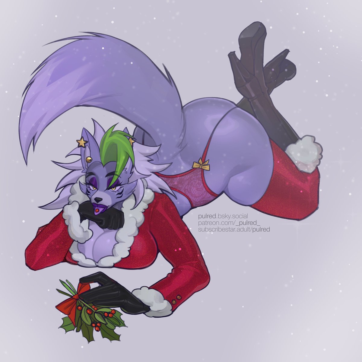 anthro big_ass big_breasts christmas christmas_outfit dat_ass five_nights_at_freddy's huge_ass pulred roxanne_wolf_(fnaf) solo