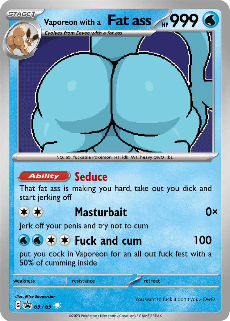 2d 2d_(artwork) bubble_butt eevee eeveelution fat_ass miso_souperstar pokemon pokemon_card vaporeon