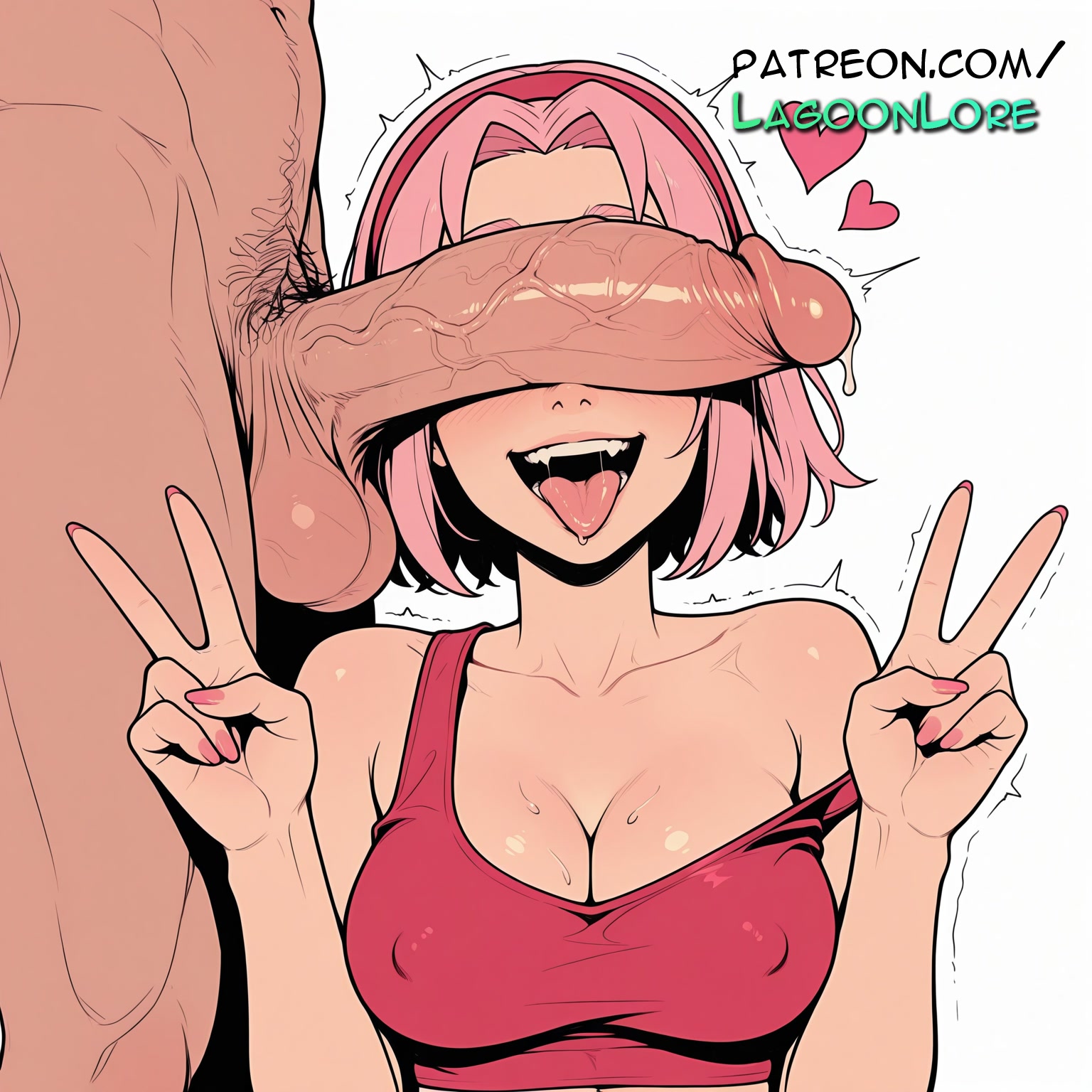 1boy, ai generated, artist name, black nails, blue nails, breasts, bust, chest, cleavage, clothed female nude male, cock, covered nipples, cum, dick, double v, ejaculation, erection, female, fingernails, hi res, highres, huge cock, lagoonlore, large penis, long fingernails, male pubic hair, motion lines, nail polish, naruto, naruto (series), patreon, patreon username, penis, penis awe, penis on face, pink nails, precum, pubic hair, purple nails, red nails, sakura haruno, straight, testicles, tongue, tongue out, transparent background, trembling, twitching, twitching penis, uncensored, v, veins, veiny penis, w, watermark, yellow nails