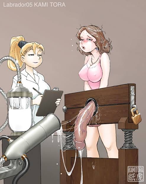 big_penis cum cum_on_penis futanari huge_cock intersex kamitora machine_sex scientist solo yellow_hair