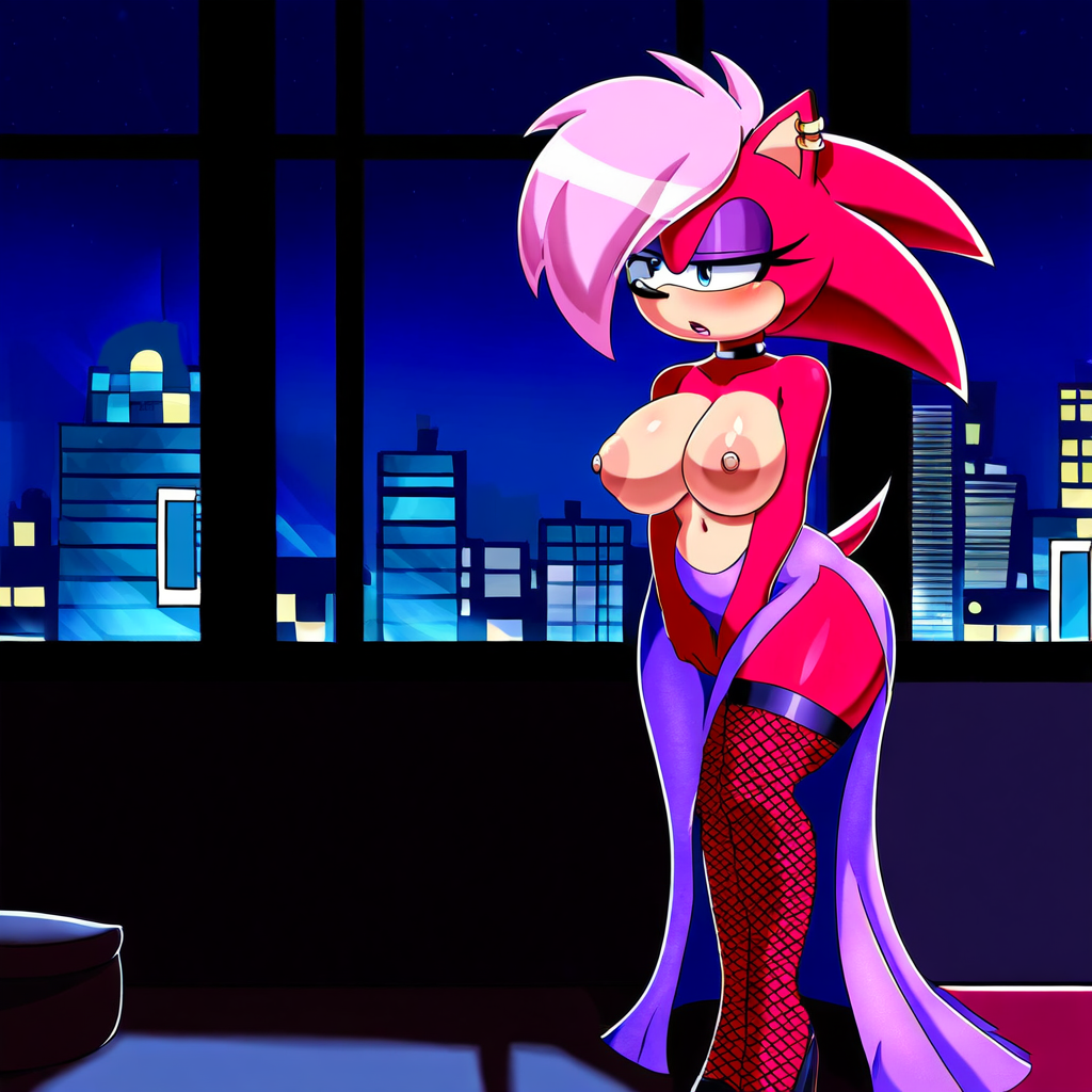 ai_generated ass breasts fishnet fishnets hips magenta_fur pink_hair seductive sonia_the_hedgehog sonic_(series) sonic_the_hedgehog_(series) sonic_underground