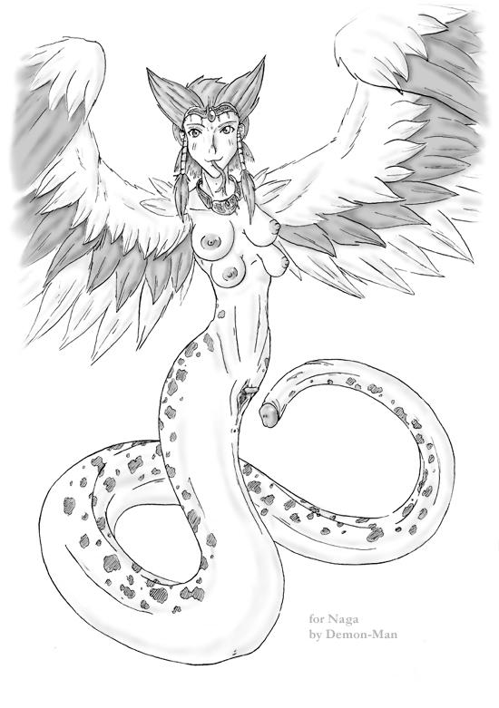 1futa breasts clitoris demon-man feathers futa_only futanari hair herm hermaphrodite intersex monochrome monophallia multi_breast multi_genitalia naga navel necklace nipples penis penis_tail pussy smile snake_tongue solo spots tail tail_penis tiara wings