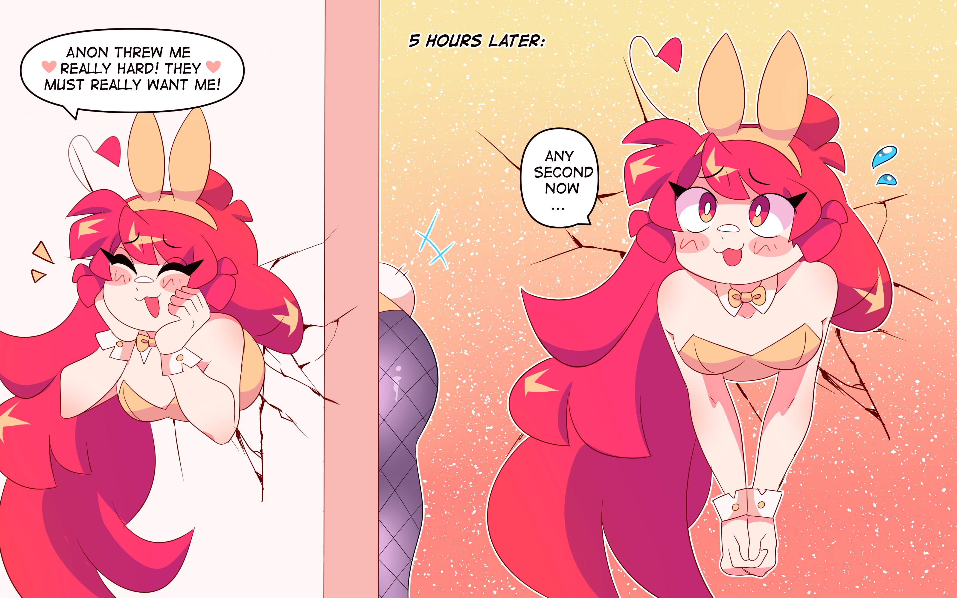 ass, bunny ears, bunnysuit, fishnets, lee (secretnarcissist), secretnarcissist, stuck, stuck in wall, tagme