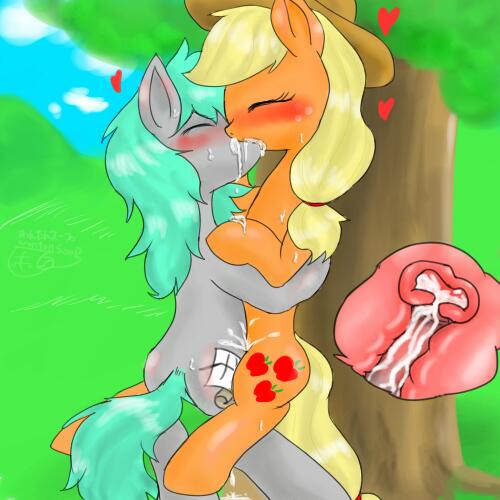 2013 applejack_(mlp) blonde_hair blush closed_eyes cowboy_hat cum cum_in_pussy cum_in_uterus cum_inside cutie_mark duo equine female feral freckles friendship_is_magic green_hair grey_fur hair hat horse impregnation internal kissing male my_little_pony orange_fur original_character penetration penis pony pussy saliva straight uterus vaginal_penetration wonton_soup x-ray