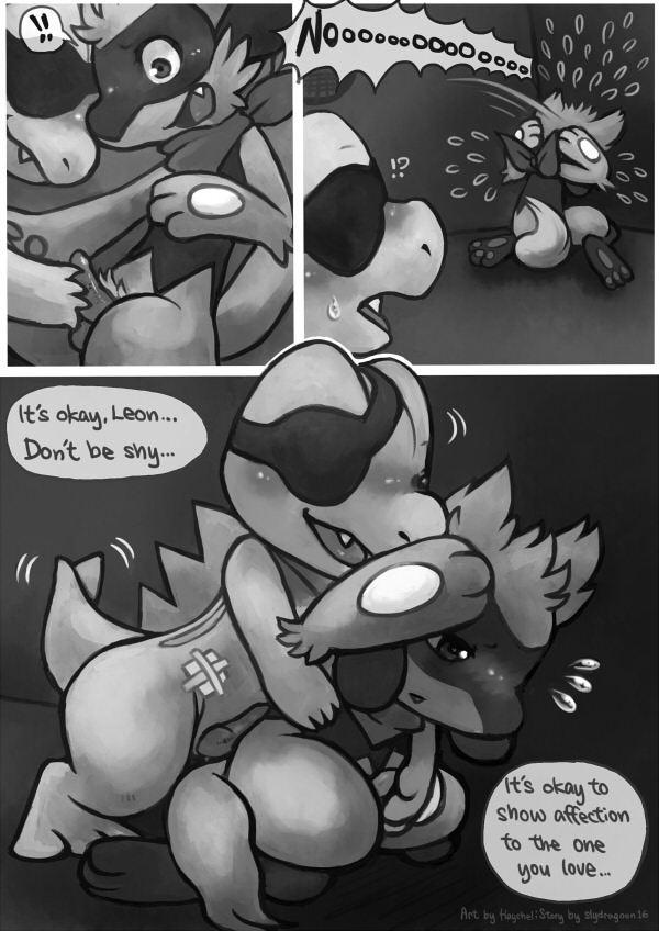 comic erection gay handjob haychel male nintendo no_humans penis pokemon riolu shy totodile video_games