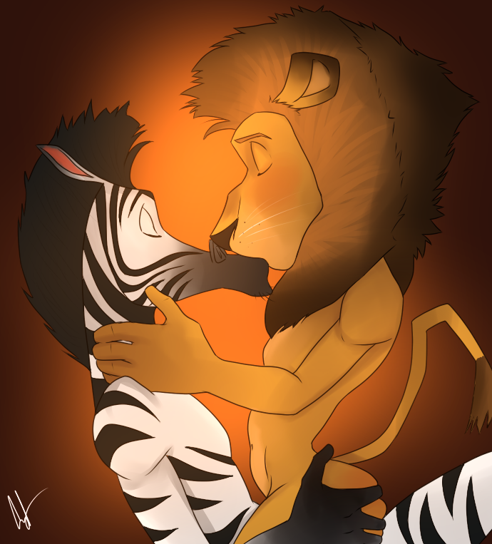 2boys abs alakay_alex anthro anthrofied big_ass big_ass_(male) big_butt closed_eyes color colored crazedg cute dreamworks equine feline furry gay imminent_sex interspecies kissing lion madagascar_(series) male male_only marty_the_zebra no_humans romantic romantic_couple sex wholesome yaoi zebra