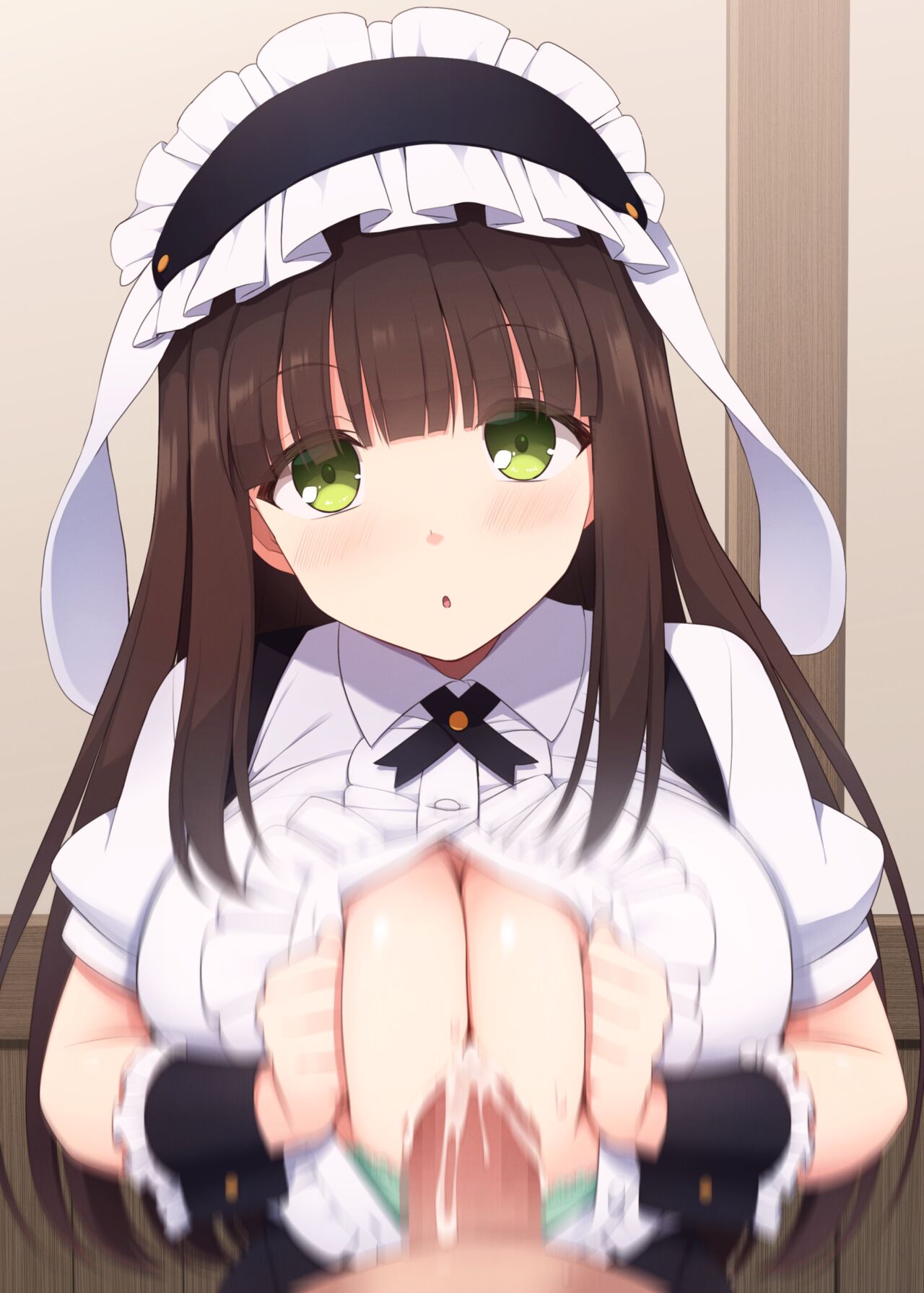 1girls big_breasts boobjob breasts brown_hair chiya_ujimatsu female gochuumon_wa_usagi_desu_ka? huge_breasts kurikara large_breasts maid maid_uniform paizuri titjob titjob ujimatsu_chiya