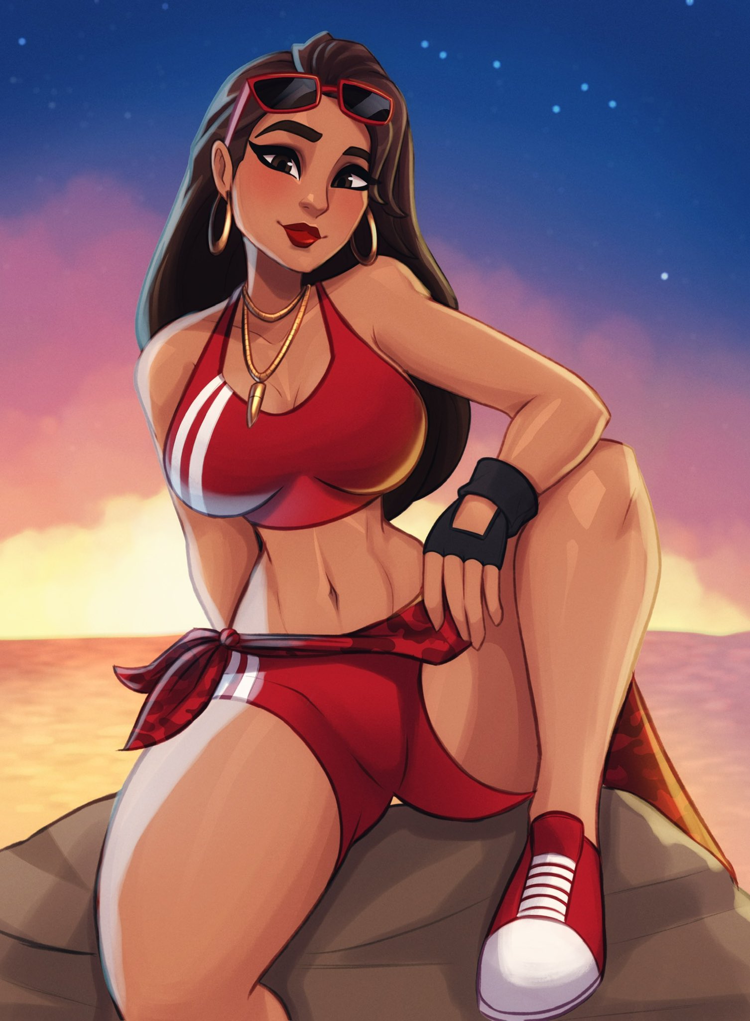 ass, beach, boardwalk ruby (fortnite), breasts, female, fortnite, half naked, magaska19, ruby (fortnite), shoes, swimsuit, thick ass, thick thighs