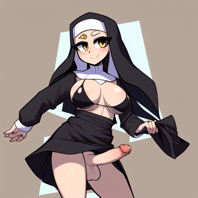 1futa ai_generated aifutalover bikini bikini_top christianity futa_focus futanari gynomorph intersex nun nun_futa nun_hat nun_outfit religion religious religious_clothing self_upload skirt solo_futa