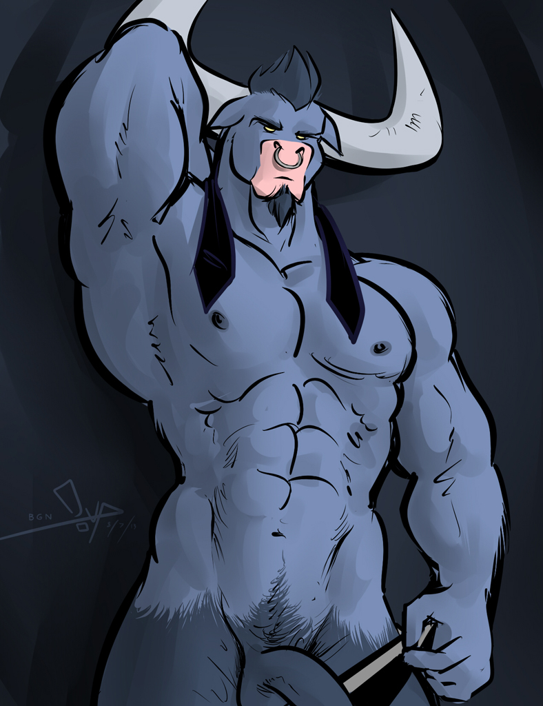 2013 abs anthro balls beard bgn biceps big_muscles big_penis bovine erection facial_hair facial_piercing friendship_is_magic fur horn iron_will_(mlp) male male_only minotaur muscles my_little_pony necktie nipples nose_piercing nose_ring penis piercing solo