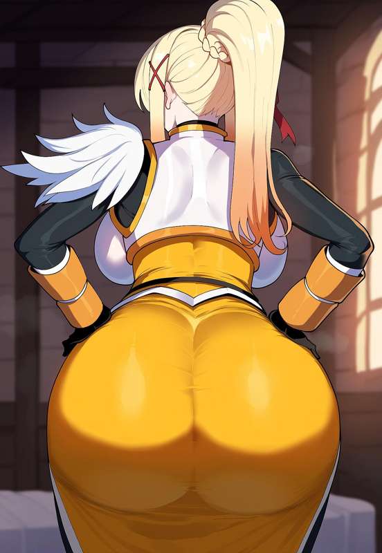 1girls, ai generated, ass, ass focus, big ass, big breasts, blonde hair, breasts, darkness (konosuba), female, female only, huge ass, huge breasts, juuicyai, kono subarashii sekai ni shukufuku wo!, light-skinned female, long hair, solo, solo female