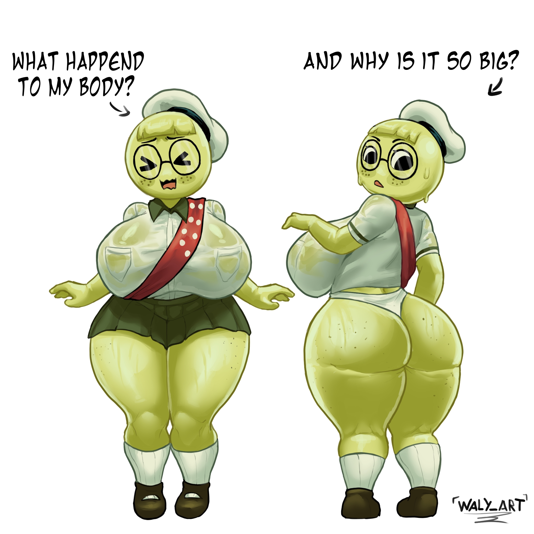 ass, big ass, big breasts, big butt, big thighs, breasts, clothing, female, grey body, no pants, panties, peak, peak (videogame), peak-chan (okgaki), scout (peak), skirt, solo, tagme, thick thighs, uniform, waly xox, white hair, white panties