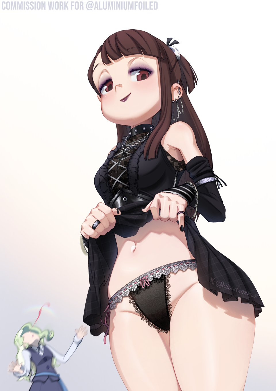 2girls, atsuko kagari, cloudxmoe, diana cavendish, female, flashing panties, goth, little witch academia, studio trigger, tagme, witch