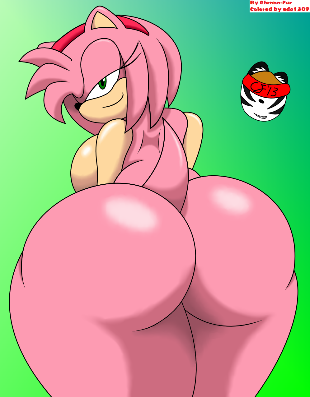 adc1309 amy_rose anthro ass big_breasts big_butt breasts chrono-fur female green_eyes hair hedgehog huge_ass looking_at_viewer looking_back nude pink_hair sega smile sonic_(series) thick_thighs wide_hips