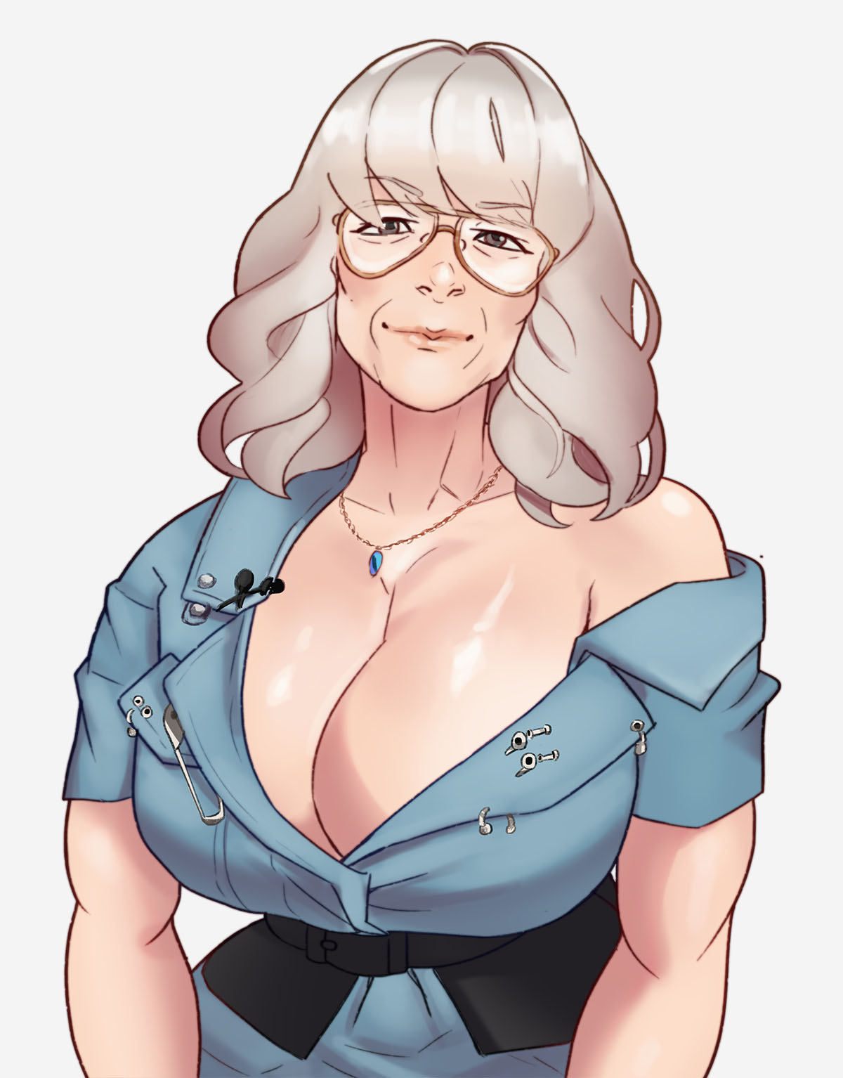 2d, big breasts, breasts, busty, celebrity, cleavage, female, female focus, female only, gilf, glasses, glerpman, green hair, hourglass figure, jamie lee curtis, large breasts, long hair, milf, necklace, wide hips