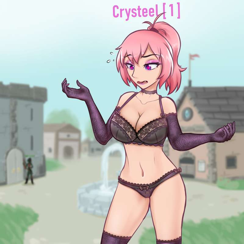 barely_clothed crystal_(lewd-zko) lewd-zko original_character text text_bubble vr zko