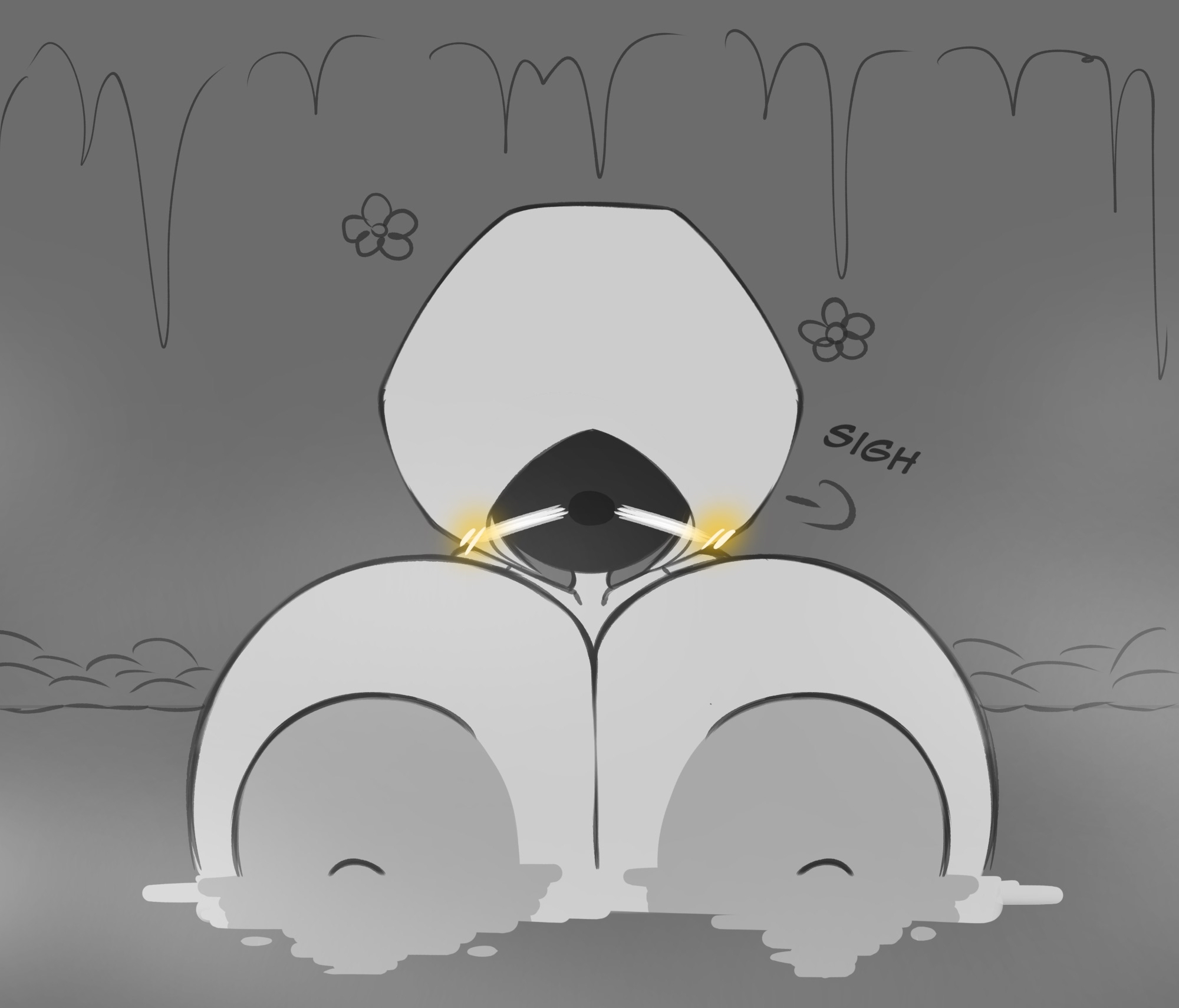1girls, 2025, anthro, areolae, big breasts, blush, breasts, closed eyes, female, flower, forsakenedbread, hi res, hollow knight, hollow knight: silksong, hot spring, huge breasts, hyper breasts, lace (hollow knight), partially submerged, white body, white eyes