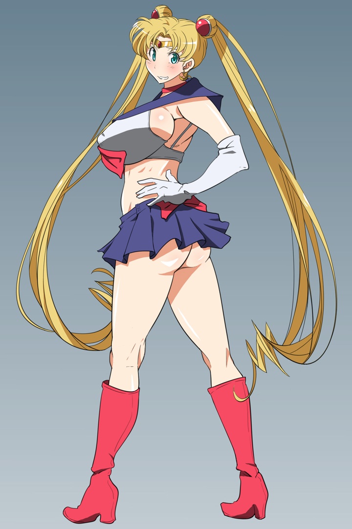 ass bishoujo_senshi_sailor_moon blush breasts clothed clothing erect_nipples erect_nipples_under_clothes huge_breasts kunifuto large_breasts sailor_moon skirt smile usagi_tsukino