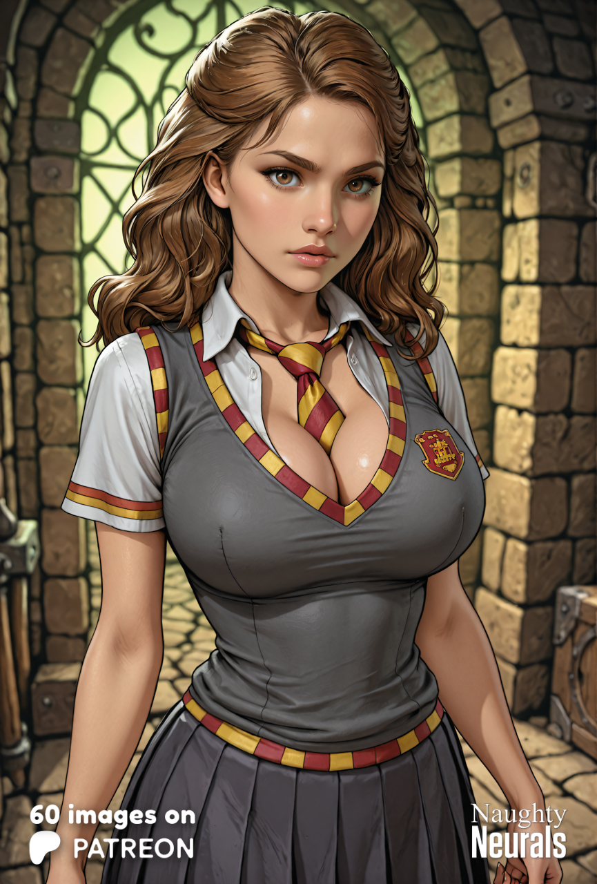 1girls, ai generated, big ass, big breasts, breasts, brown eyes, brown hair, brunette, button down shirt, castle background, cleavage, collared shirt, curvaceous, curvy, curvy figure, digital media (artwork), female, gray skirt, gryffindor, gryffindor tie, harry potter, hermione granger, hips, hogwarts school uniform, hogwarts student, huge ass, huge breasts, large ass, large breasts, legs, looking at viewer, mature, mature female, naughty neurals, necktie, necktie between breasts, pleated skirt, school uniform, skirt, slim waist, standing, striped necktie, student, sweater vest, thick, thick hips, thick legs, thick thighs, thighs, tie, unbuttoned shirt, uniform, voluptuous, waist, wide hips, witch (harry potter), wizarding world