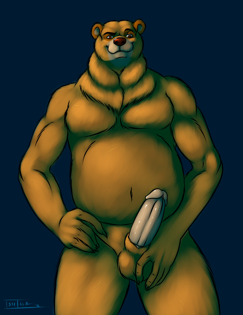 2012 anthro balls bear chubby erection furry ishiga-san looking_at_viewer male male_only muscles no_humans penis solo