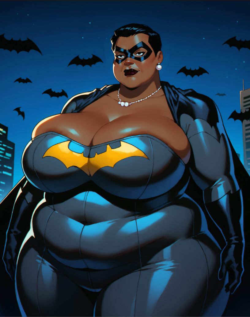 ai_generated amanda_waller batman_(cosplay) bbw bbw_mom big_ass big_belly big_breasts black_hair black_lipstick chubby chubby_belly chubby_female dc_comics dc_extended_universe fat_woman huge_breasts matronai_(artist) milf mom obese obese_female overflowing_breasts overweight overweight_female posing posing_for_picture posing_for_the_viewer short_hair smug_expression spandex_suit superhero_costume thick_ass thick_thighs tight_clothing