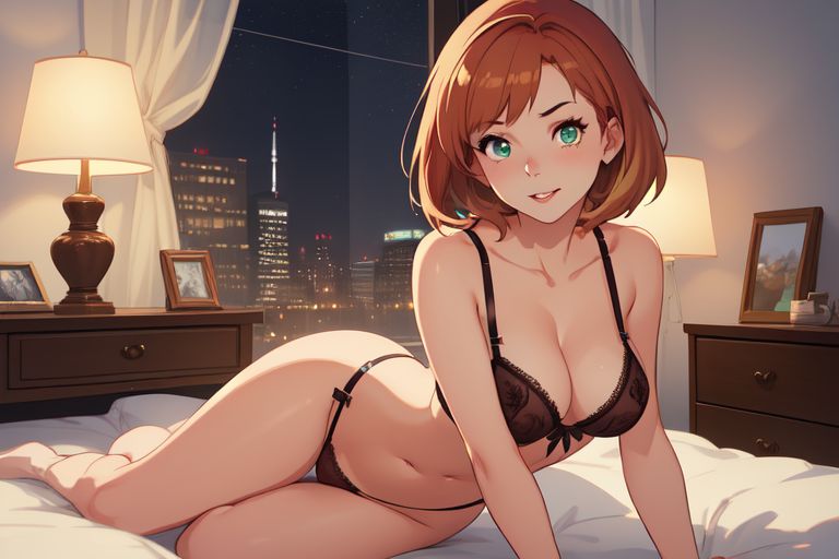 1girls ai_generated auburn_hair green_eyes lingerie red_hair skotos_ai wife