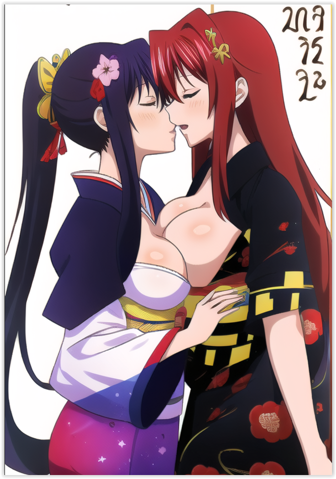 2females 2girls 2women ai_generated akeno_himejima girl_on_girl happy_new_year high_school_dxd lesbian_couple lesbian_kiss lesbian_sex love lovers rias_gremory sapphic yuri yuri yuri