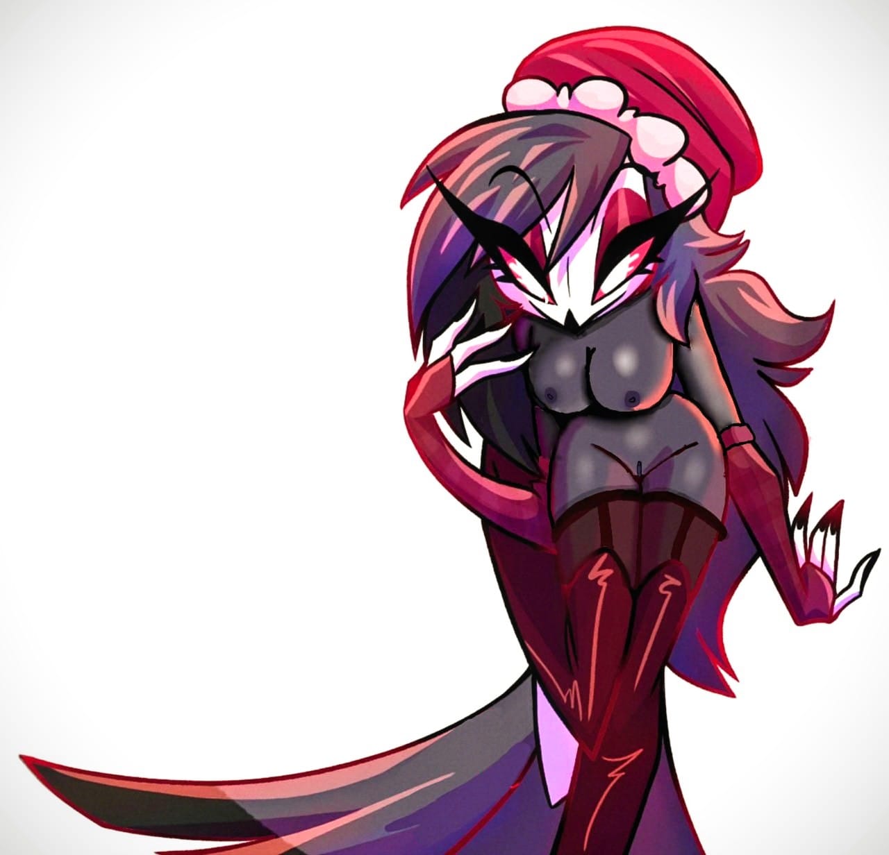 anthro, big breasts, breasts, christmas outfit, female, furry, helluva boss, looking down, octavia (helluva boss)