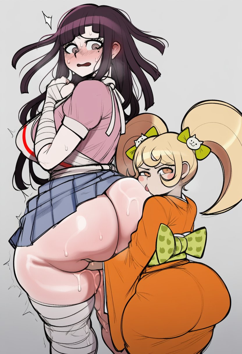 2girls, ai generated, big ass, blush, breasts, danganronpa, danganronpa 2: goodbye despair, fat ass, female, female only, huge ass, huge breasts, licking ass, multiple girls, saionji hiyoko, senko chan1, shortstack, shy, surprised, tagme, thick ass, thick thighs, tsumiki mikan