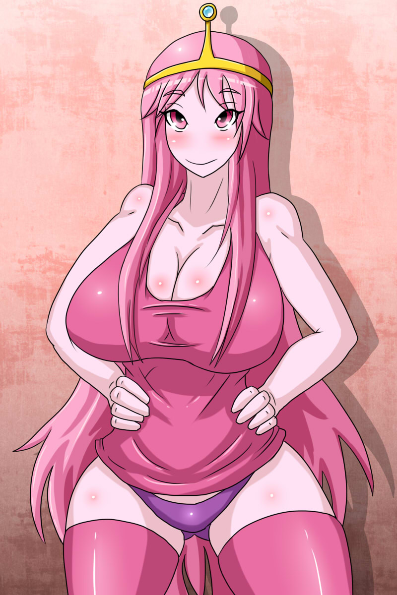 1girls, adventure time, big breasts, blush, breasts, busty, cleavage, crown, dr.bug, female, panties, pink eyes, pink hair, princess, princess bubblegum, smile, solo, stockings, thighhighs, voluptuous