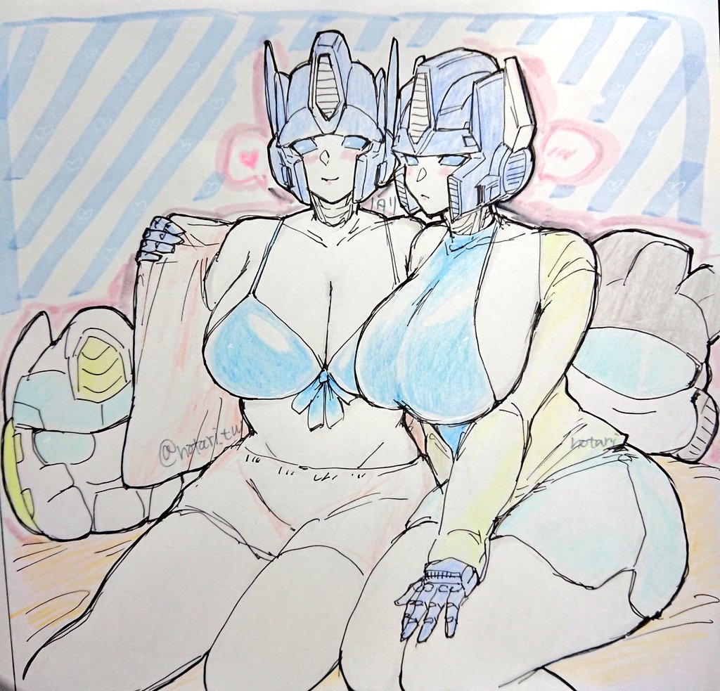 2024 2d 2d_(artwork) 2girls alien alien_girl alien_humanoid big_breasts big_breasts breasts breasts clothed clothed_female cybertronian female female female_focus female_only large_boobs large_breasts multiple_females multiple_girls notari_tw pillows robot robot_girl robot_humanoid two_girls women