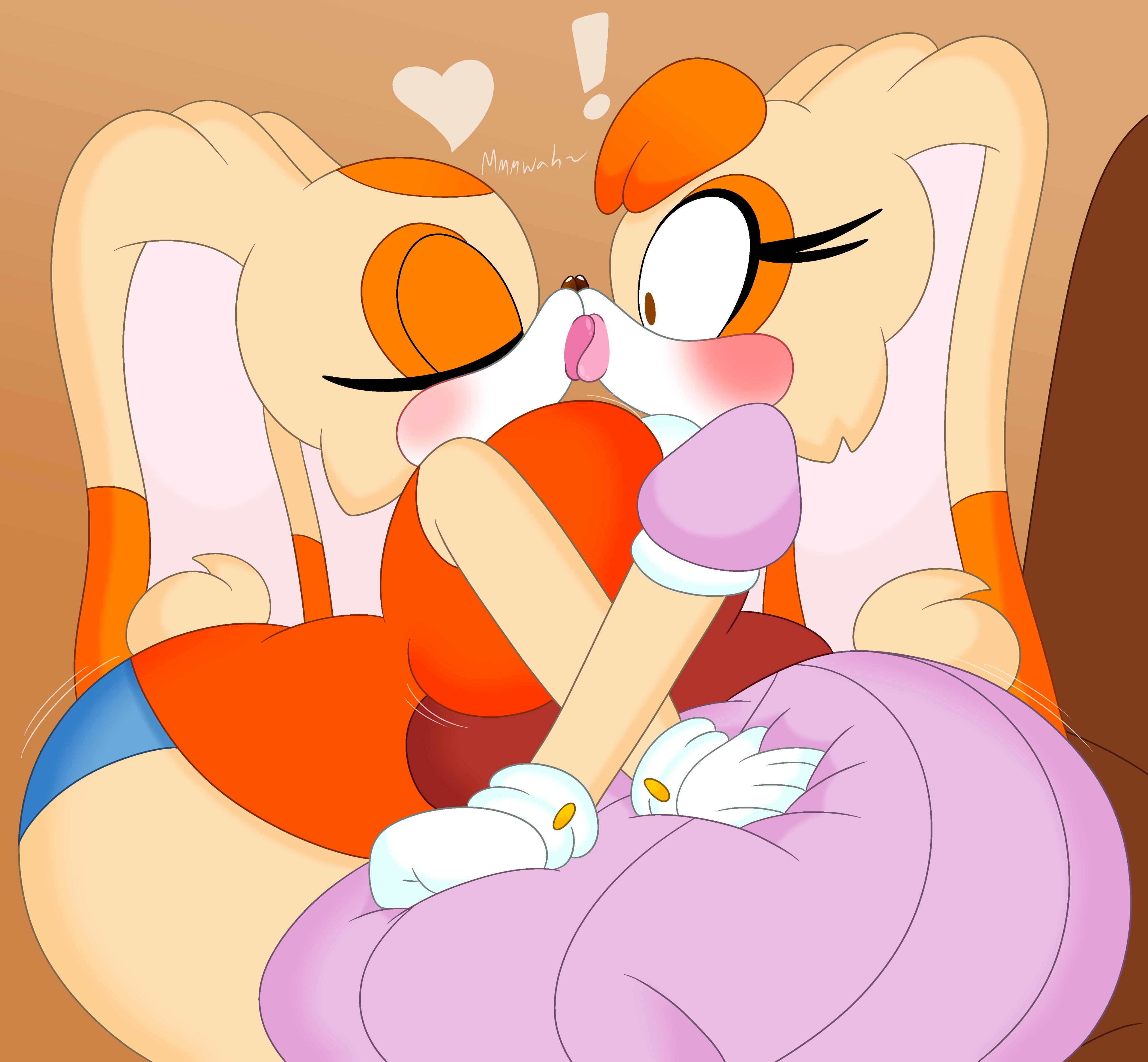 3barts, aged up, cream the rabbit, female, holding, incest, incestuous, incestuous (lore), incestuous kiss, kissing, mother and daughter, shocked, sonic (series), sonic advance 2, sonic the hedgehog (series), vanilla the rabbit, yuri
