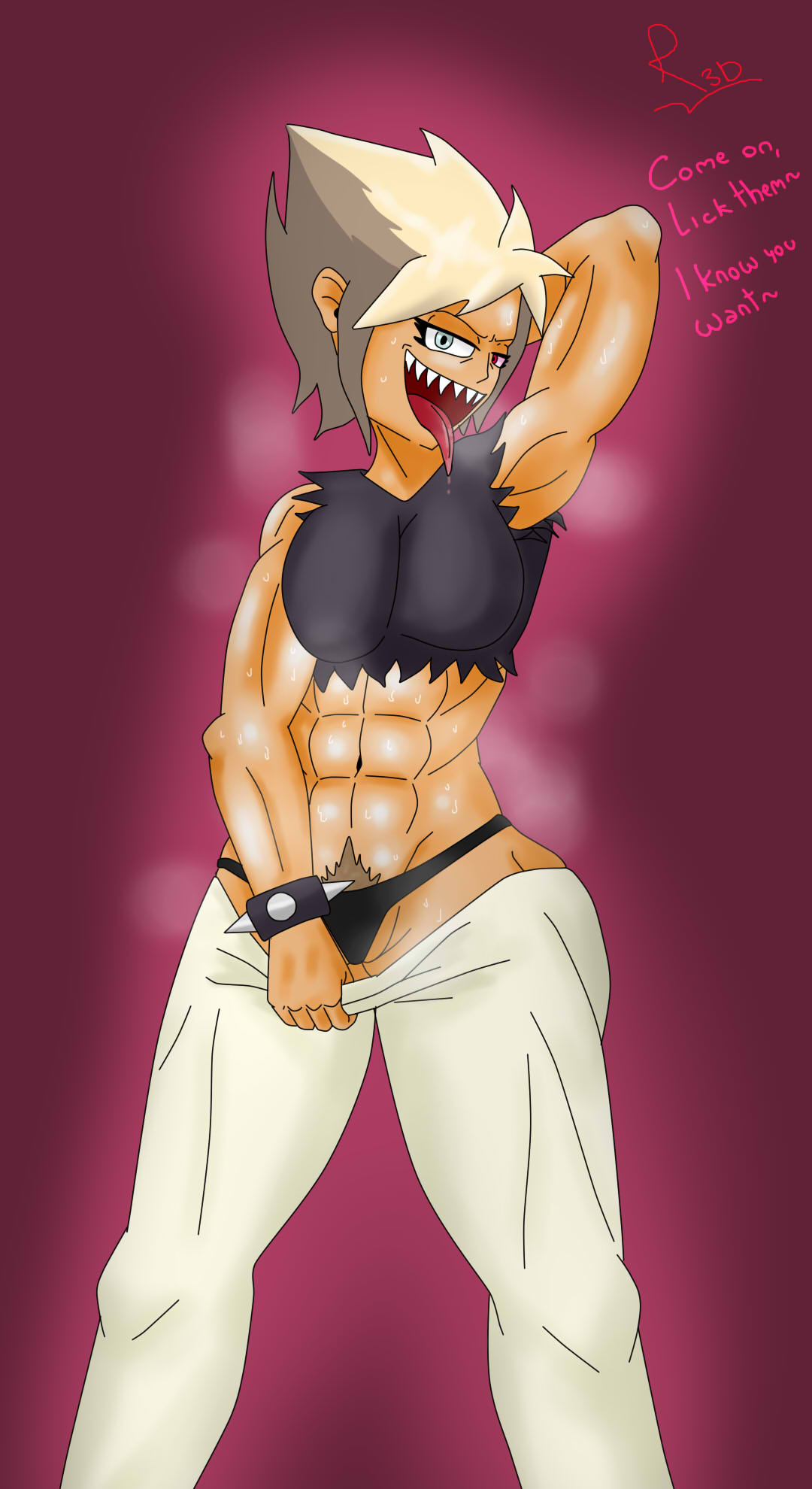 armpits brawlhalla muscular_female petra_(brawlhalla) sweating sweaty_body