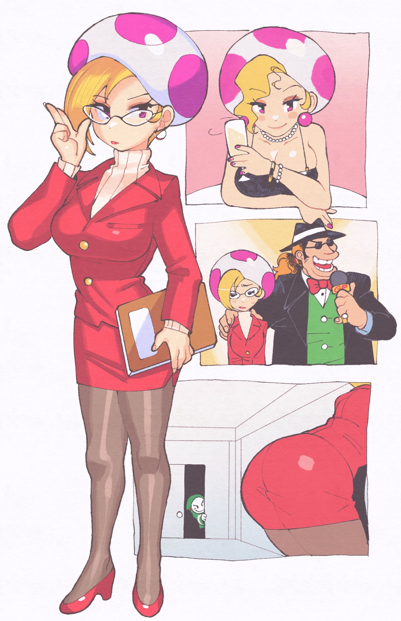 ass big_breasts blonde_hair breasts cleavage female glasses grubba huge_breasts inkuusan jolene_(paper_mario) nail_polish office_lady painted_nails pantyhose paper_mario pink_eyes pink_nails super_mario_bros. tagme thick_thighs video_games wide_hips