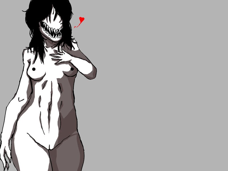 athletic athletic_female black_hair breasts claws creepy digital_media_(artwork) female female_focus female_only hair heart hi_res horror monochrome monster monster_girl nipples nude nude_female samantha_(oc) sharp_teeth vagina