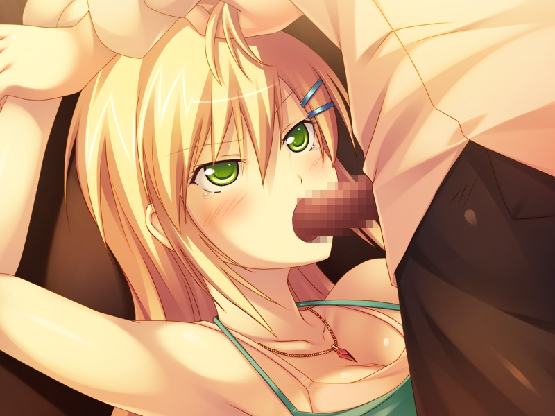 blonde_hair blush breasts censored female game_cg green_eyes long_hair necklace penis seishin_seiai_paraphilia sena_(seishin_seiai_paraphilia) softhouse_seal