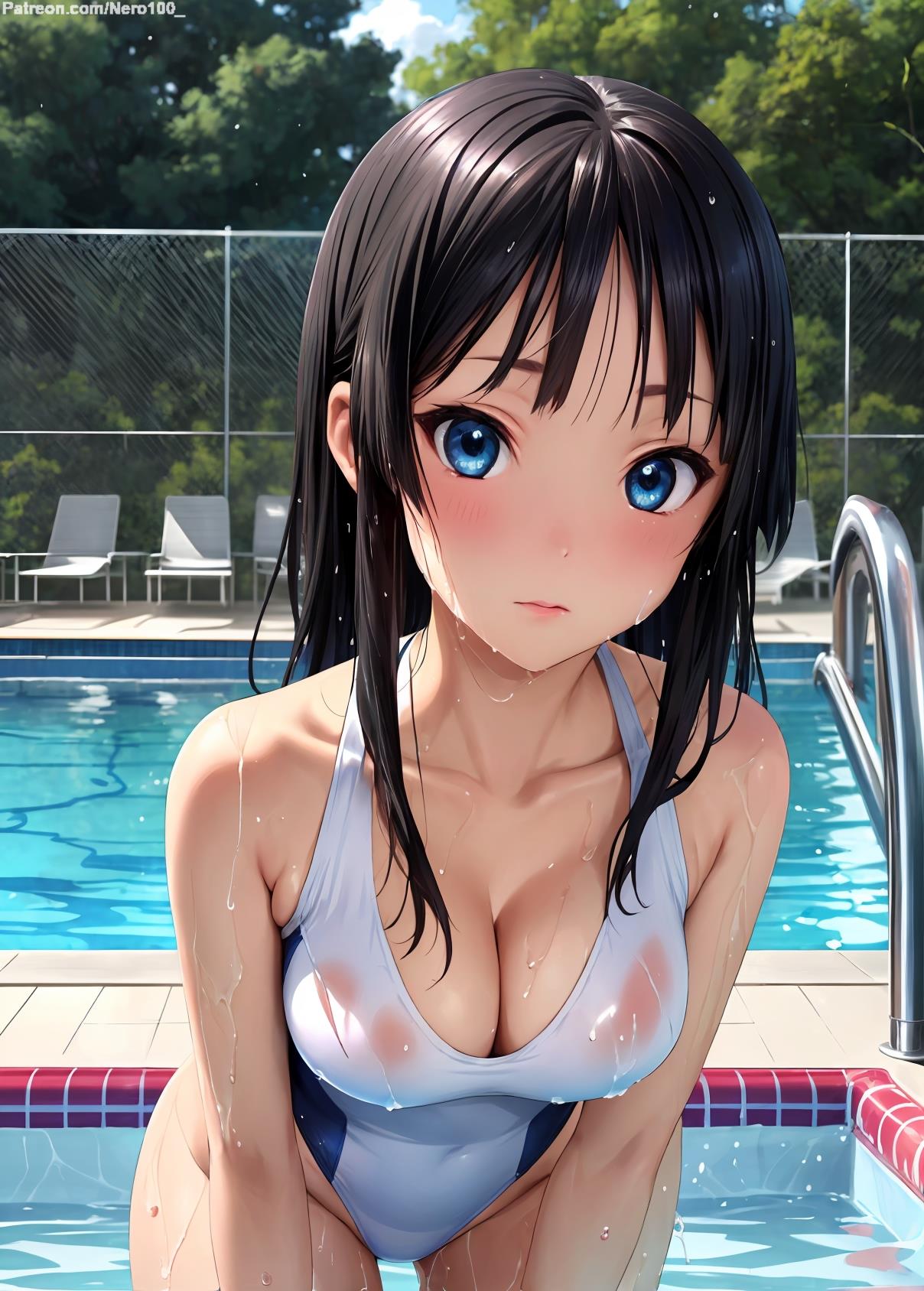 1girls 2d ai_generated athletic athletic_female bare_shoulders belly black_hair blue_eyes chest cleavage curvy curvy_figure cute cute_face detailed eyelashes eyeshadow female female_only fit fit_female focus high_quality hime_cut k-on! legs leotard light-skinned_female light_skin lips lipstick long_hair looking_at_viewer makeup mascara mature medium_breasts midriff mio_akiyama_(k-on!) naked navel nero100 one-piece_swimsuit pale-skinned_female pale_skin petite petite_body posing school_swimsuit seductive seductive_look skin_tight stable_diffusion swimsuit swimwear tagme thighs young younger_female