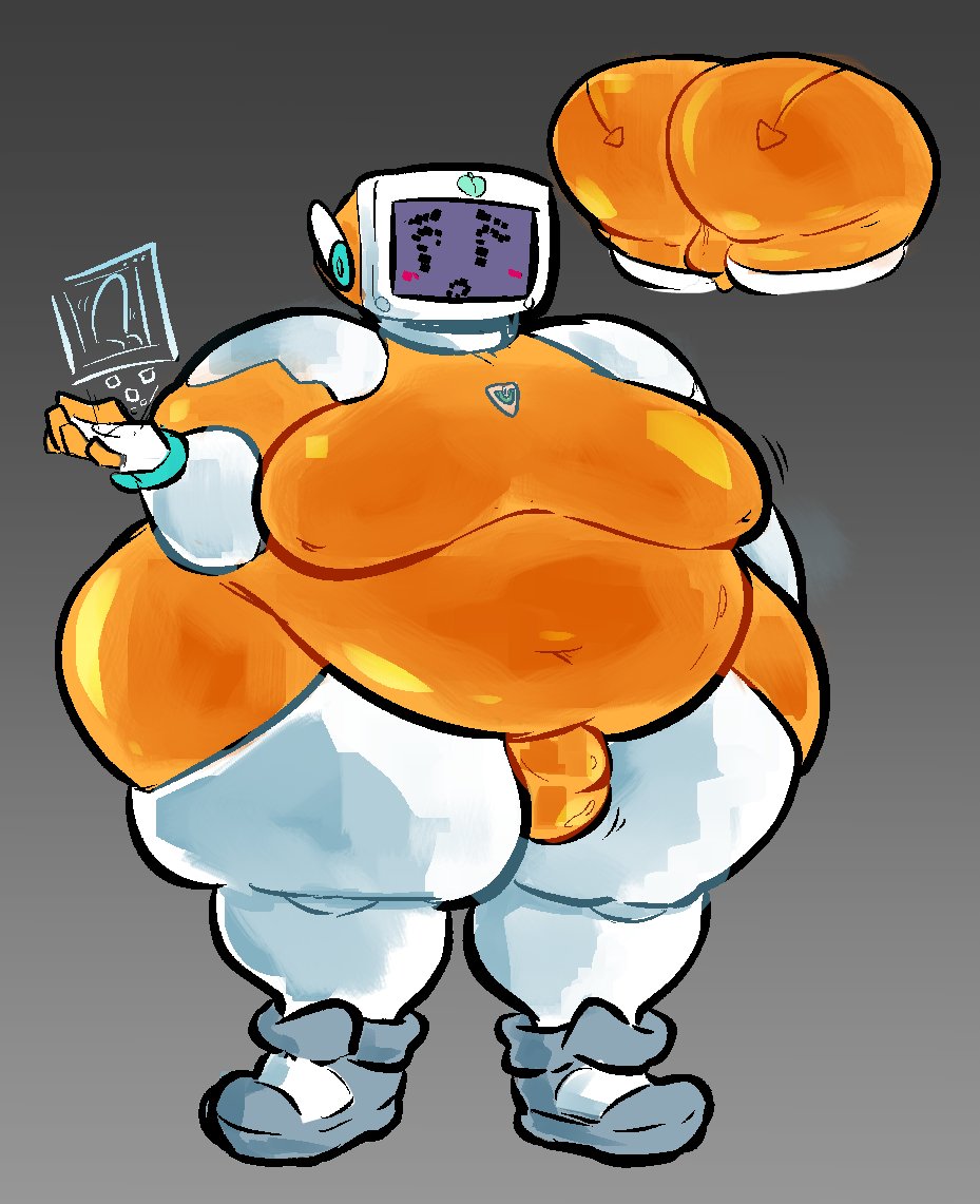 1boy ass ass_focus big_ass big_moobs bulge chipper_(oc) chubby chubby_femboy chubby_male computer_head fat fat_ass fat_belly femboy gammanaut male male_only monitor_head moobs morbidly_obese morbidly_obese_male obese obese_male overweight overweight_male robot robot_boy robot_humanoid wide_hips