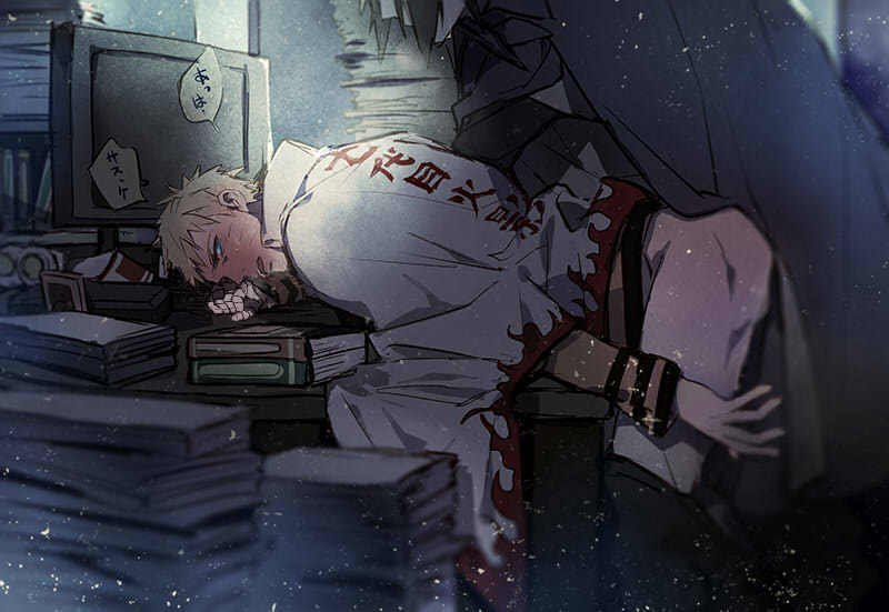 2boys, anal, ass, bara, blushing, desk, from behind, gay, male, male only, multiple boys, multiple males, naruto, naruto (series), penetration, sasuke uchiha, sex, uzumaki naruto, yaoi