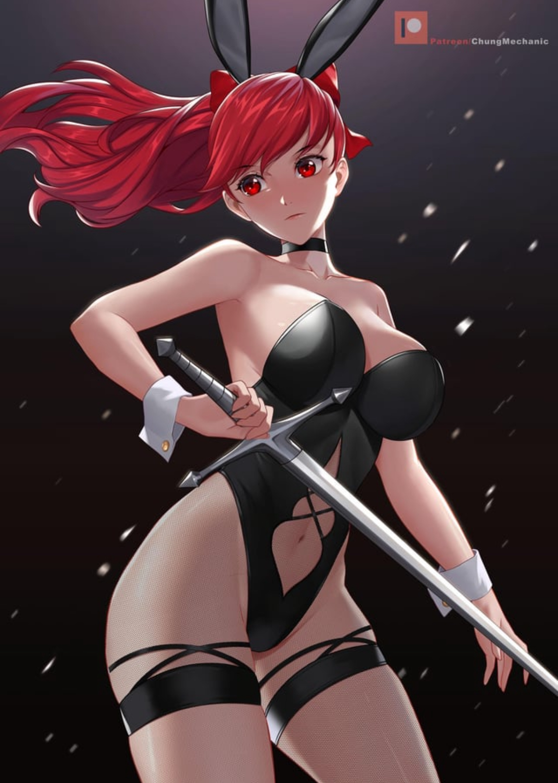 ass, big ass, big breasts, breasts, bunny ears, bunny girl, chungmechanic, female, kasumi yoshizawa, leotard, persona, persona 5, persona 5 royal, ponytail, ribbon, sumire yoshizawa, sword, tagme, wide hips