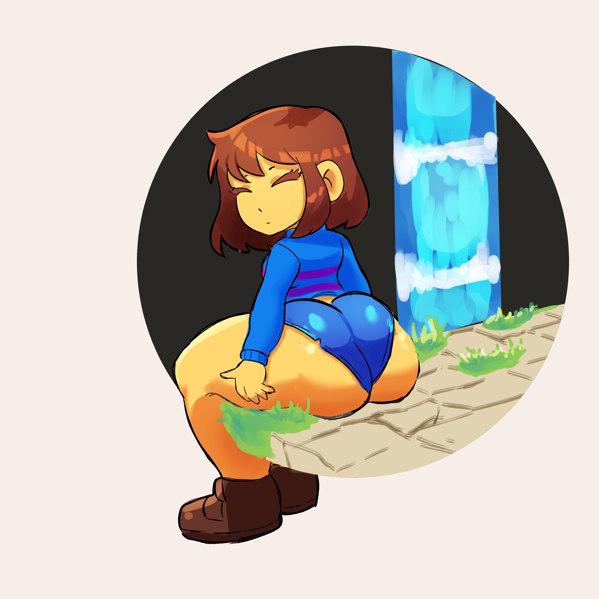 artist request, ass, brown hair, femboy, femboy frisk, frisk, greenthumb 2, huge ass, looking back, male, tagme, undertale