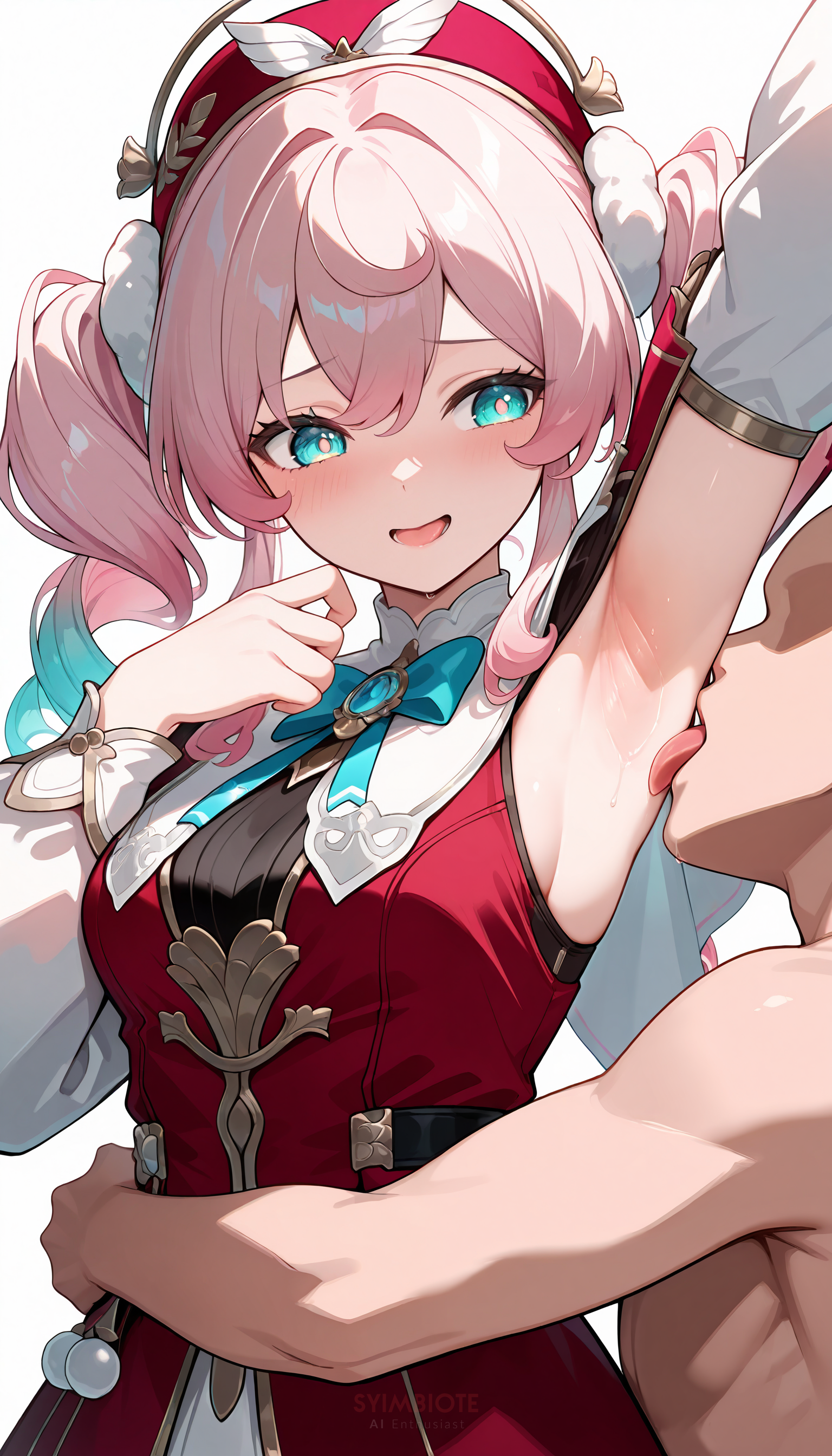 1boy, 1girls, ai generated, armpit licking, female, honkai: star rail, hyacine (honkai: star rail), male, pink hair, syimbioteai