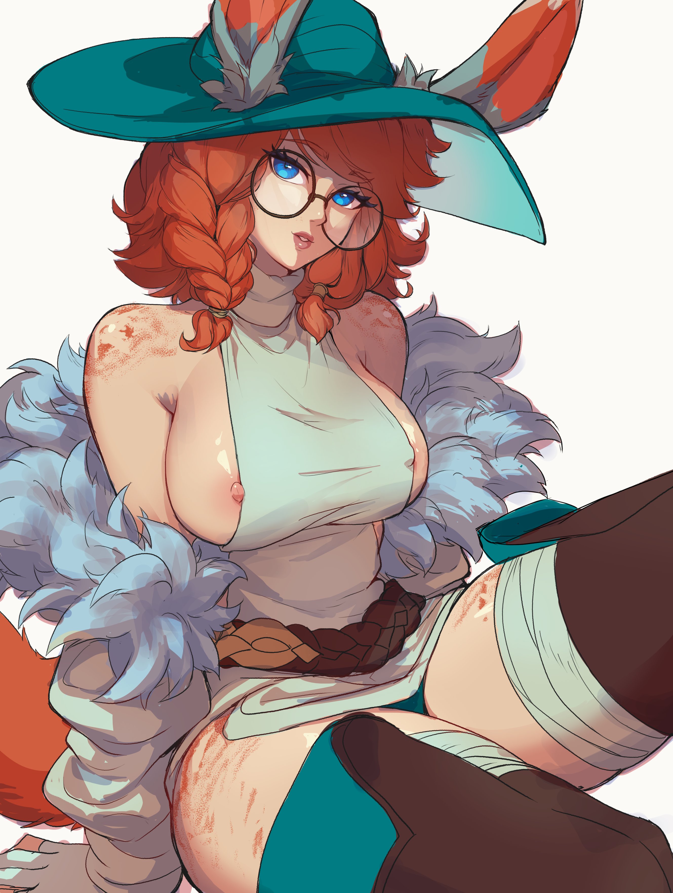 allen skies02, aurora (league of legends), big breasts, breasts, breasts out, bunny girl, female, half covered nipples, league of legends, nipple slip, nipples outside, sleeveless, sleeveless shirt, thick thighs