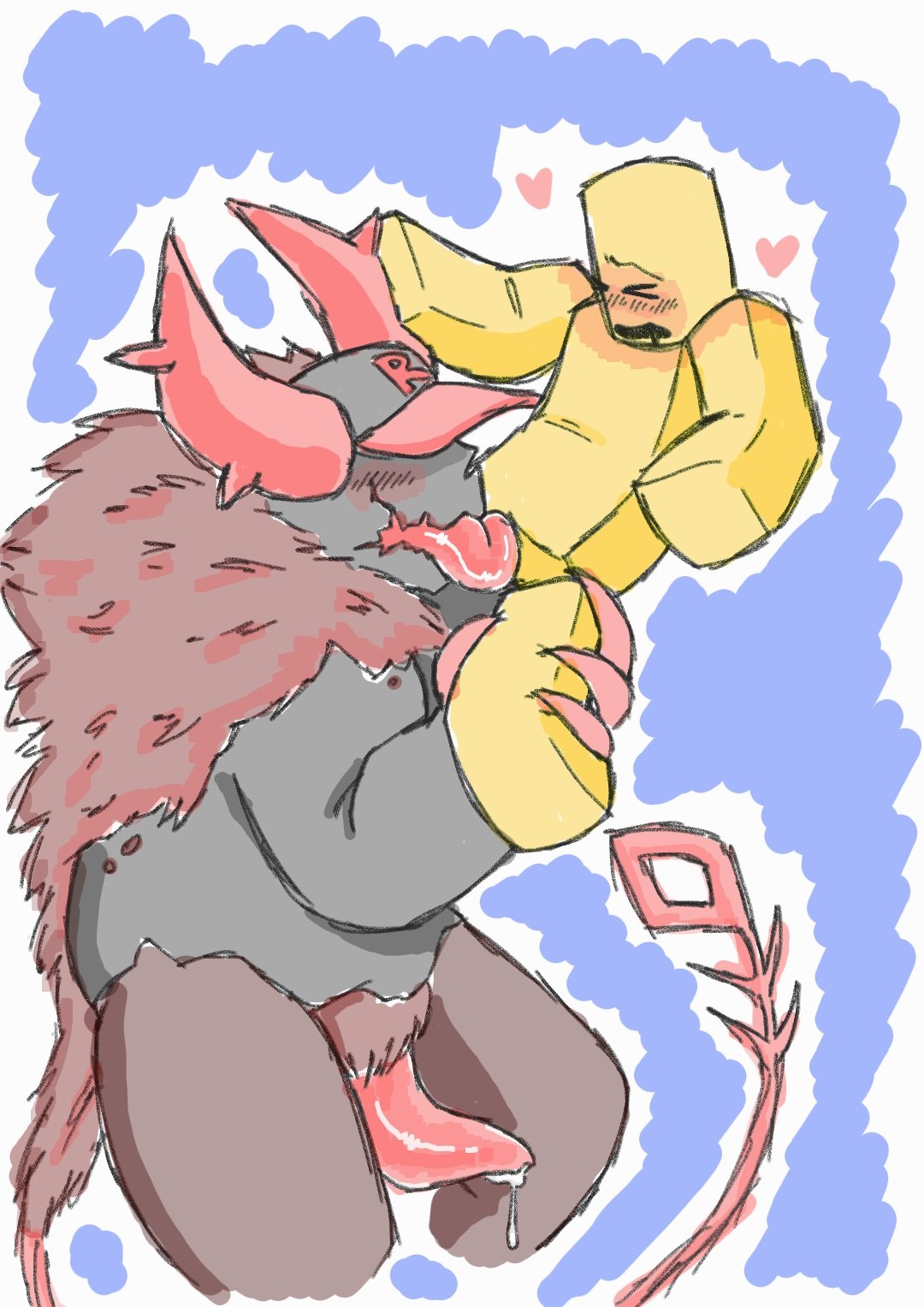 >_< >o< 2boys black_body black_fur black_skin blocky blocky_body blush cap closed_eyes cunnilingus cuntboy duo forsaken_(roblox) gay guest_666 guest_666_(forsaken) hand_on_horn hat headwear heart horns intersex licking_pussy male naked niightbiite noob noob_(forsaken) noob_(roblox) nude open_mouth penis red_horns red_penis red_tail roblox roblox_game robloxian size_difference tagme tail tongue tongue_out