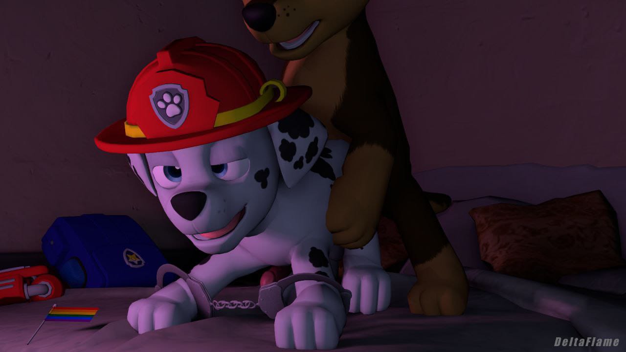 anal sex, canid, canine, chase (paw patrol), dalmatian, deltaflame, domestic dog, feral, gay, gay anal, gay sex, german shepherd, guru studio, handcuffs, male, male/male, marshall (paw patrol), nick jr, nickelodeon, paramount pictures, paw patrol, pride flag, spin master entertainment, toony